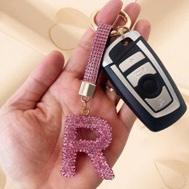 ZVRSUA Key Ring Letter for Women and Girls, Key Fob Pink, Gliter, Accessories for Keys/Car Keys/Backpacks and Handbags, Gifts for Women, pink