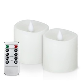 MISSTIME 3x3 Flickering Flameless Candles Set of 2,3 inch Real Wax LED 600 Hours Battery Candles with Timer Remote,Control for Valentines Day Wedding Party Holiday Indoor/Outdoor, White