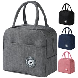WUWYOUWL Lunch Bag,Cute Carton Insulated Lunch Box,Reusable Lunch Cooler Bags,Waterproof Lunchbag, Foldable Lunch Bag for Women, Men, Kids and Students Travel Picnic School (Grey)