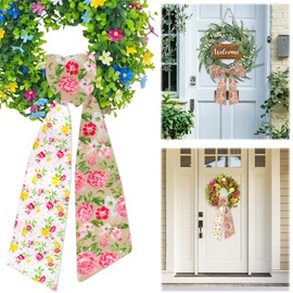 Habbiful Spring Wreath Sash for Front Door Pink Floral Sash Holiday Wreath Accessories for Home Garland Wedding Birthday Party Decorations