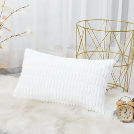 Artscope Corduroy Set of 1 Cushion Cover 30x50 cm Super Soft Boho Striped Lumbar Pillow Covers Case Decorative Modern Cushion Covers for Sofa Couch Bedroom Car Decor Pure White