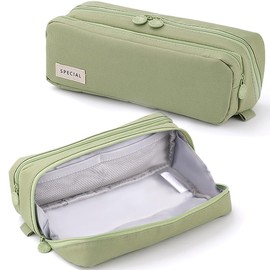 Pencil Case Large Capacity Pencil Pouches Bag with Large Extendable Compartments, Double Zipper Pencil Pouch Organizer Bag School Office Aesthetic Supplies for Girls Boys Adults (Green)