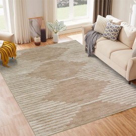 HelloTree Area Rug for Living Room 5x7 Washable Geometric Moroccan Rug Stripe Farmhouse Bohemian Minimalistic Non Slip Non Shedding Ultra Thin Soft Rug for Bedroom Office DiningRoom Nursery-Khaki