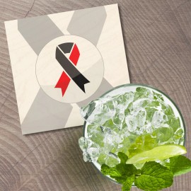 Unbranded Red And Black Ribbons Set - Atheism Symbol 4'' X 4'' Square Wooden Coaster