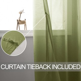 DWCN Green Sheer Curtains with Tiebacks Semi Transparent Voile Grommet Curtains Elegant Window Curtains for Bedroom and Living Room,2 Panels,W56 x L90
