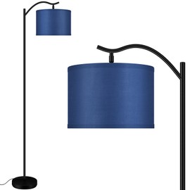 Montage Mid Century Arched Floor Lamp - Tall Modern Standing Lamp with Blue Linen Shade, E26 Socket, Footswitch for Living Room, Bedrooms, Office, Corner