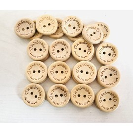 Mefuny 100 Pieces Handmade with Love Wooden Button Round Shape 2 Holes Wood Buttons for Sewing and DIY Crafting Decorations（20mm）