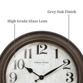 Presentime & Co. 26" Clifton in/Outdoor Farmhouse Clock with Thermometer & Hygrometer as All in One Weather Station, Farmhouse Wall Art and Timepiece for Home Decoration, Grey Oak Finish