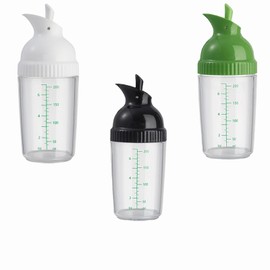 QuZCarious Black, white, and green salad dressing shake bottles, homemade salad dressing bottle mixer measuring device, no drip pouring, soft grip design, free of bisphenol A (200mL each)