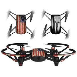 Skin Decal Wrap 2 Pack Compatible with DJI Ryze Tello Painted Faded and Cracked USA American Flag Drone NOT Included