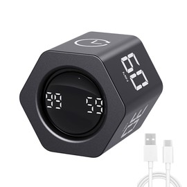 LUCKY TIME Productivity Pomodoro Timer,Hexagon Cube Timer,1/5/10/30/60 Minutes Countdown Timing,Sound & Mute & Vibrate,Gravity Sensor for Kitchen,Work,Study, ADHD (Black)