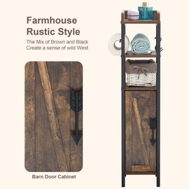 VECELO Small Bathroom Cabinet, Slim Toilet Paper Holder with Door&2 Shelves Metal Racks, Narrow Storage Organizers, Free Standing Farmhouse Style for Bathroom Restroom Tiny Space,Dark Brown