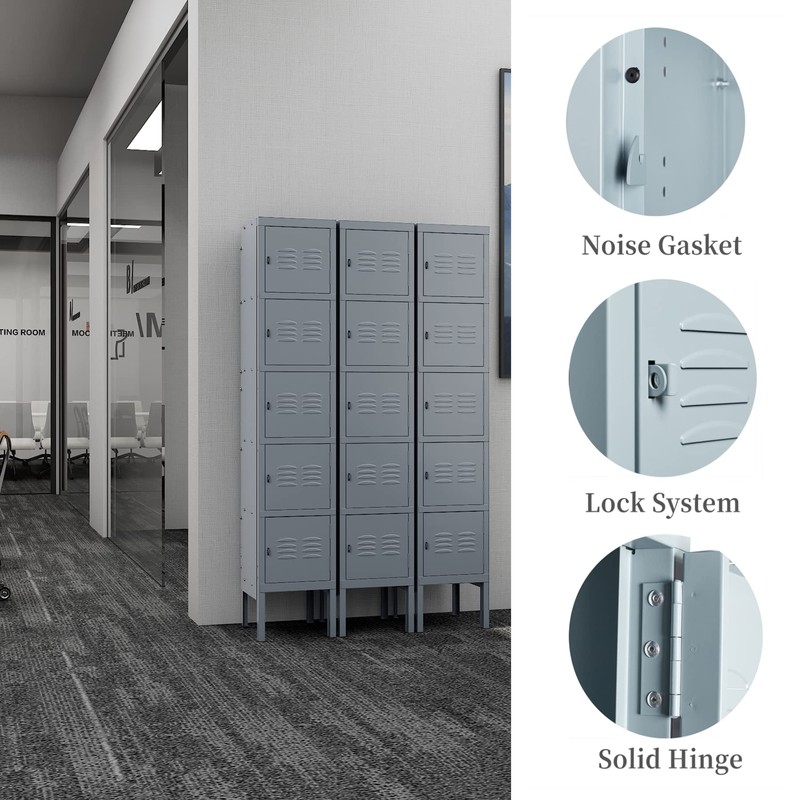 Yizosh Metal Locker with 5 Doors, Tall Steel Storage Lockers