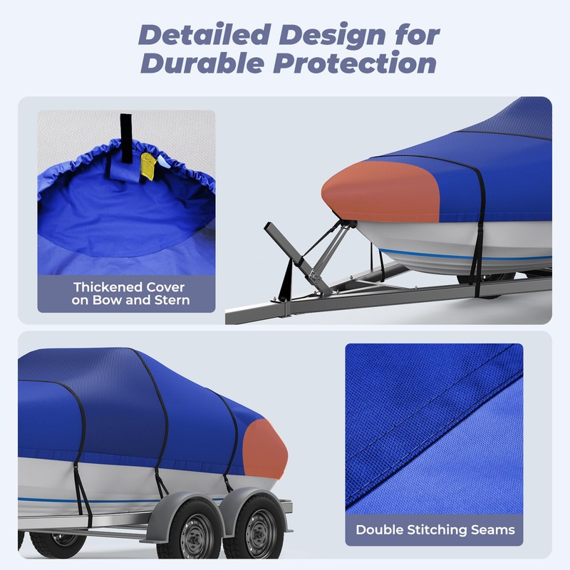 Boat Cover with Motor Cover, 1400D Center Reinforced, 14'-16'