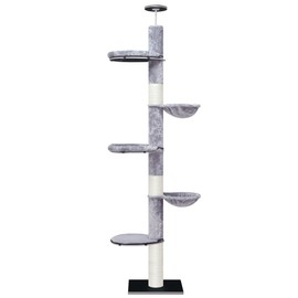 ROYPET Adjustable Tall Cat Climbing Tree, Floor-to-Ceiling Cat Climber Toy with Hanging Hammock and Scratching Posts, Grey