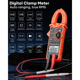 Crenova Digital Clamp Meter, TRMS Clamp Multimeter, 6000 Counts Amp Tester for AC/DC Current/Voltage, Resistance, Capacitance, Frequency, Duty Cycle, Temperature Continuity, Diode, NCV, Live Wire Test