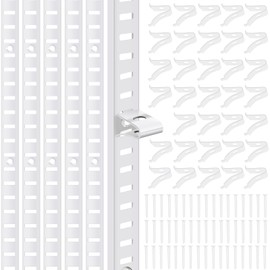 6 Pcs 36 Inch Metal Pilaster and 36 Pcs Cabinet Shelf Clips - Adjustable Shelf Rail Mortise Mount Pilaster Strip - Standard for Wall Bookcases Shelving System Closet Organization (White)