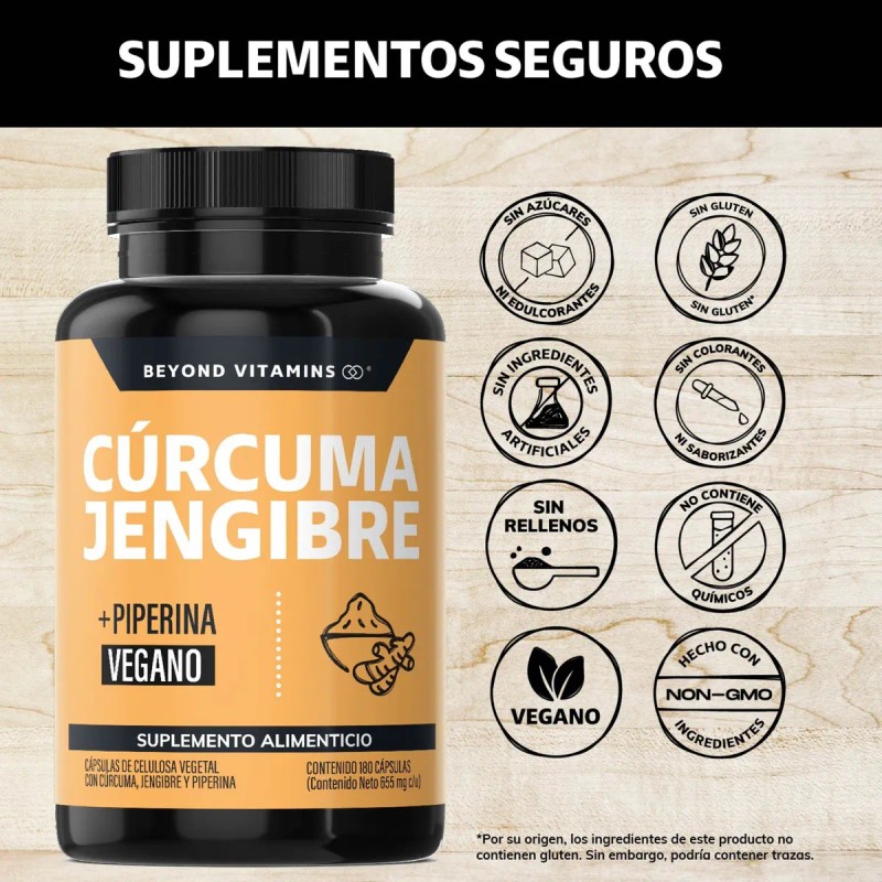 Beyond Vitamins Raz de Crcuma (curcumina) Jengibre potenciado con Pimienta