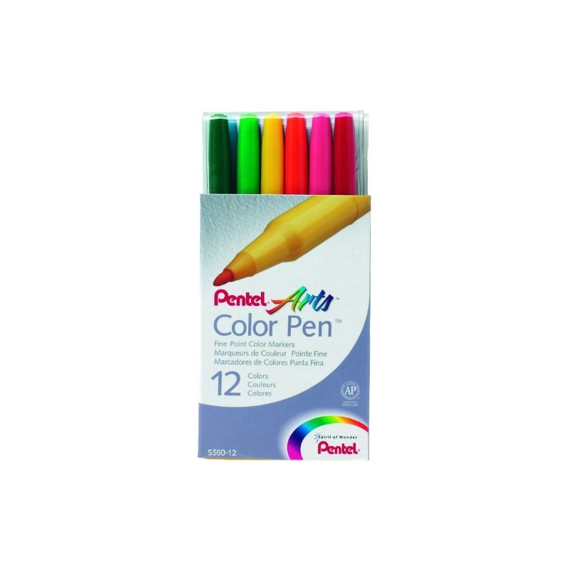 Pentel Felt-tip Pen S360-12 Multi-Coloured – Coloured Sign Pens (Multi,