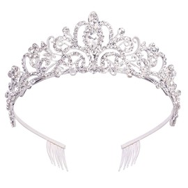GTVGJH Silver Crystal Tiara Crown Headband Princess Elegant Crown with Combs for Women Girls Bridal Wedding Prom Birthday Party