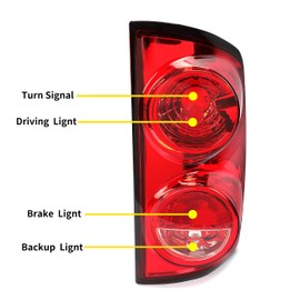 ECOTRIC Tail Light Compatible with 2007-2009 Dodge Ram 1500 2500 3500 Pickup Truck Pair Taillight Signal Lamp Replacement for CH2800165, CH2801165, 55277303AC, 55277302AC (Red/Driver Passenger Side)