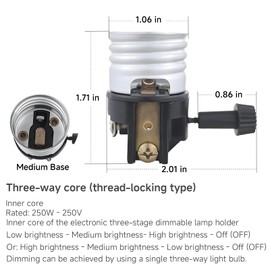 3-Way Lamp Socket Replacement, E26/E27 Medium Base Interior, with Turn Switch Knob for Low-Medium-High Settings, UL Listed Repair Parts for Table & Floor Lamps, Ideal for DIY Projects(2 Packs)