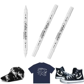 Nurila 2 Stück Weiß Textilstifte Waschmaschinenfest, Stoffmalstifte Waschfest, Doppelkopf Textilmarker, Stoffstifte Waschmaschinenfest für T-Shirts, Hut, Segeltuchschuhe, Einkaufstasche