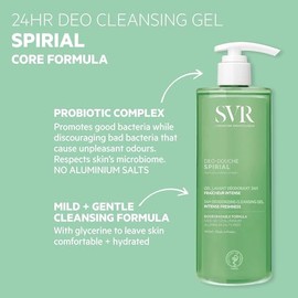 SVR Spirial Deo Douche Gel Limpiador Desodorante para Rostro, Cuerpo e Higiene Íntima externa | Frescura hasta por 24 Horas | Con Complejo Probiótico 
