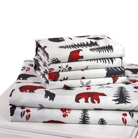 Virah Bella 4-Piece King-Size Printed Microfiber Bed Sheet Set - Woodland Bear - Collage