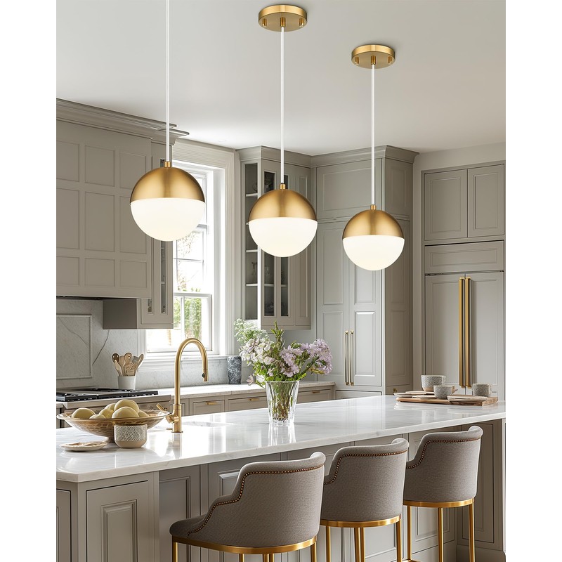 LMS Mid Century Pendant Lights, Brushed Gold Kitchen Island Light