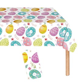 Easter Table Cloth, Easter Eggs Tablecloth, Plastic Waterproof White Eggs Tablecloth, Table Rectangle Spring, Perfect Activity Gifts for Children, Kids Party Supplies Home Decoration (137x274cm)