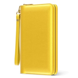 Nipichsha Womens Wallet, RFID Wristlet Wallet for Women, Cute Ladies Purse, Large Credit Card Clutch Purse, Leather Card Holder Wallets with Zipper & Phone Holder, Yellow