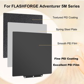 Smooth Black Textured PEI Build Plate 235mm for Adventurer 5M/5M Pro/AD5X, Flexible Spring Steel Printing Bed PEI Sheet, Glue-Free Printing for PLA/PETG/TPU
