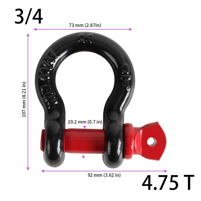 JEUIHAU 6 PCS 3/4" D Ring Shackles, 4.75 tons (9500