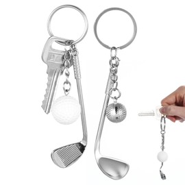 LLOUSSAK Pack of 2 Mini Golf Keyrings, Mini Golf Ball Club Pendant, Creative Golf Ball Split Key Ring Gift, Golf Brush Key Ring for All Golf Players - Great Gift Ideas, Colourful