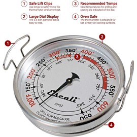 Escali AHG2 Extra Large Direct Grill Surface Thermometer, 100-600F Degree Range, Silver