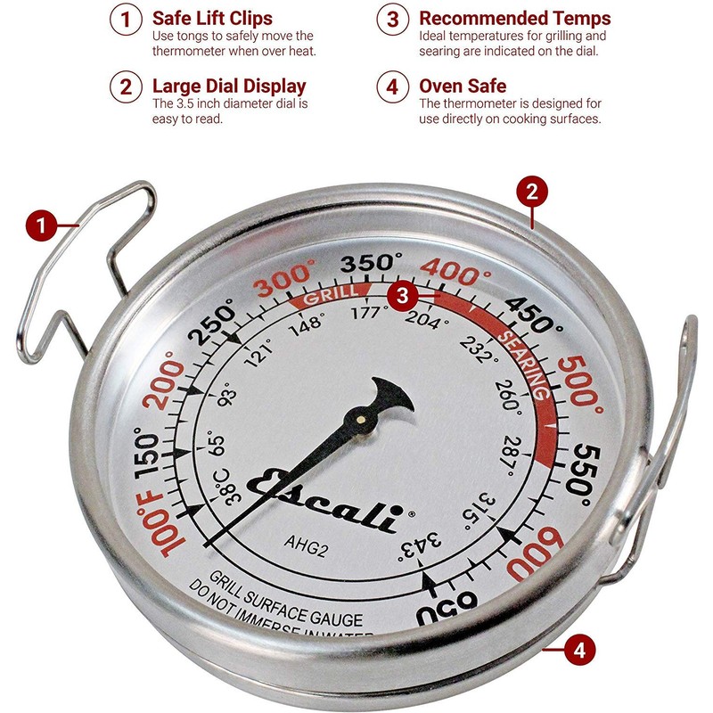 Escali AHG2 Extra Large Direct Grill Surface Thermometer, 100-600F Degree