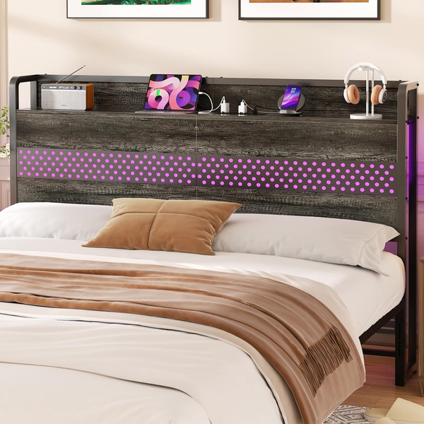 Aheaplus Headboard for Queen Size Bed with USB Ports, Outlets
