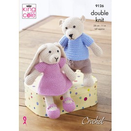 King Cole 9126 Crochet Pattern Bear and Rabbit Toys in Cottonsoft DK