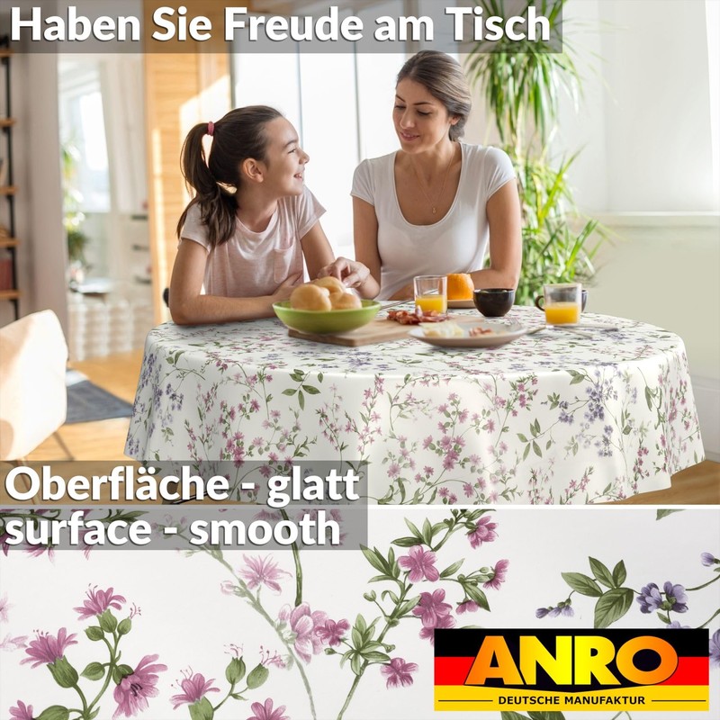ANRO Oilcloth Tablecloth Oilcloth Tablecloth Washable Garden Tablecloth Flowers Round