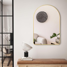 Bathroom Mirror 24"x36" Arched Mirror Wall Mirror Gold Vanity Wall Mounted Mirror Brushed Metal Frame Anti-Rust Tempered Glass Hangs Mirror for Bathroom Bedroom Entryway Living Room Decorative