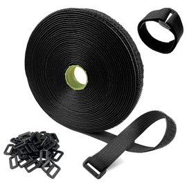 Newaner 10 m Velcro Cable Ties with 50 Buckle, Velcro Closure Resealable 2 cm Wide, Free Cut Length Cable Velcro, for Cable Organising, Hoses, Cords, Black