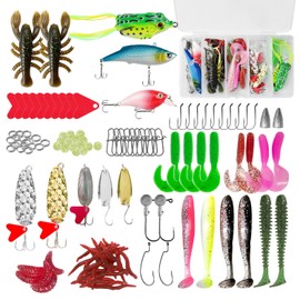 Pack of 107 Fishing Lures Fishing Bait Rubber Fish Fishing Lure Set Bait Fishing Bait Mixed Bait Set with Fishing Box Lifelike Fishing Lures for Fresh and Salt Water for Pike Trout Zander Perch