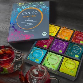 Creano Organic Herbal Tea Gift Set Grey "Organic Herbal Tea" - 45 Organic Tea Bags in 9 Different Varieties - 90g*