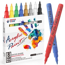 TFIVE Acrylic Paint Markers 8 Colors, Permanent Paint Pens Extra Fine Tip