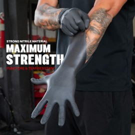 GRIPXX Herkules Grip Heavy Duty 8Mil Black Nitrile Gloves,3D Raised Diamond Texture-Latex & Powder-Free-Industrial, Mechanic (1000, Large)