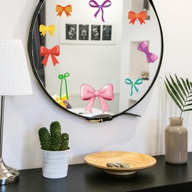 PLIGREAT 3 Sheets Cute Bow Rearview Mirror Decals Colorful Rear View Mirror Decal for Car Glass Window Woman Bedroom Bathroom Dressing Room Vanity Mirror Decorative Salon Window Glass Wall Art Decor
