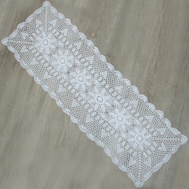 kilofly Handmade Crochet Lace Rectangular Table Runner 15 x 51 Inch, White