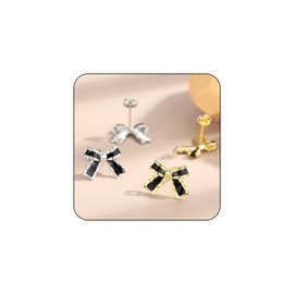 Bow Earrings for Women, Dainty Red Ribbon Bow Pearl Drop Hypoallergenic Earrings Sparkly Rhinestone Acrylic Black Bow Stud for Teen Girls Holiday Jewelry Gifts (Bow3)