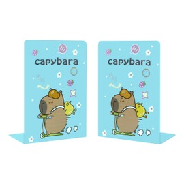 Capybara Bookends Blue, L-Shaped Cute Animal Bookend Holder for Shelves, Kawaii Desk Decor for Kids Room, Girls Bedroom, Office and School Supplies (1 Pair)
